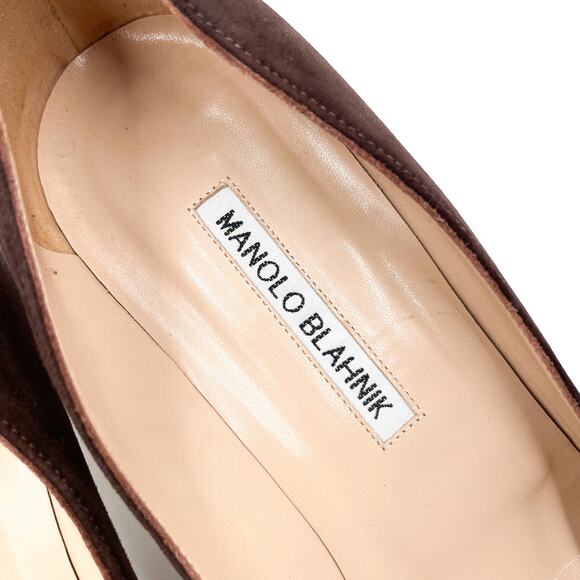 Manolo Blahnik Okkatopla Pumps Brown Suede Slip On Low Block Heel Sz 38.5 / 8.5 - Picture 5 of 10